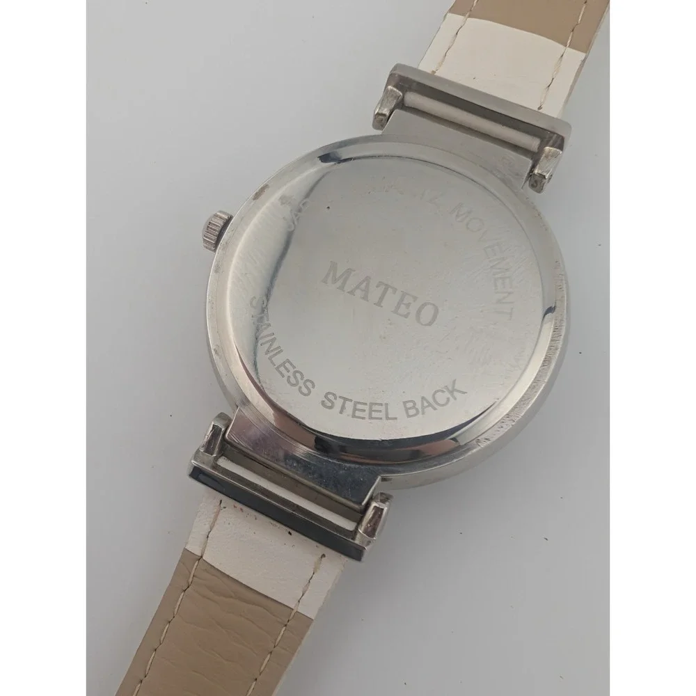 Mateo Watch Women 38mm Case Pink Dial White Leather Band- New‎ Battery